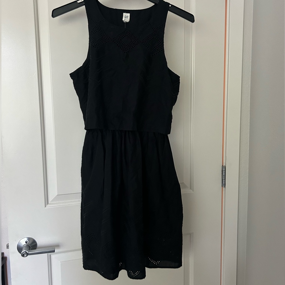 NWT black eyelet cotton short dress